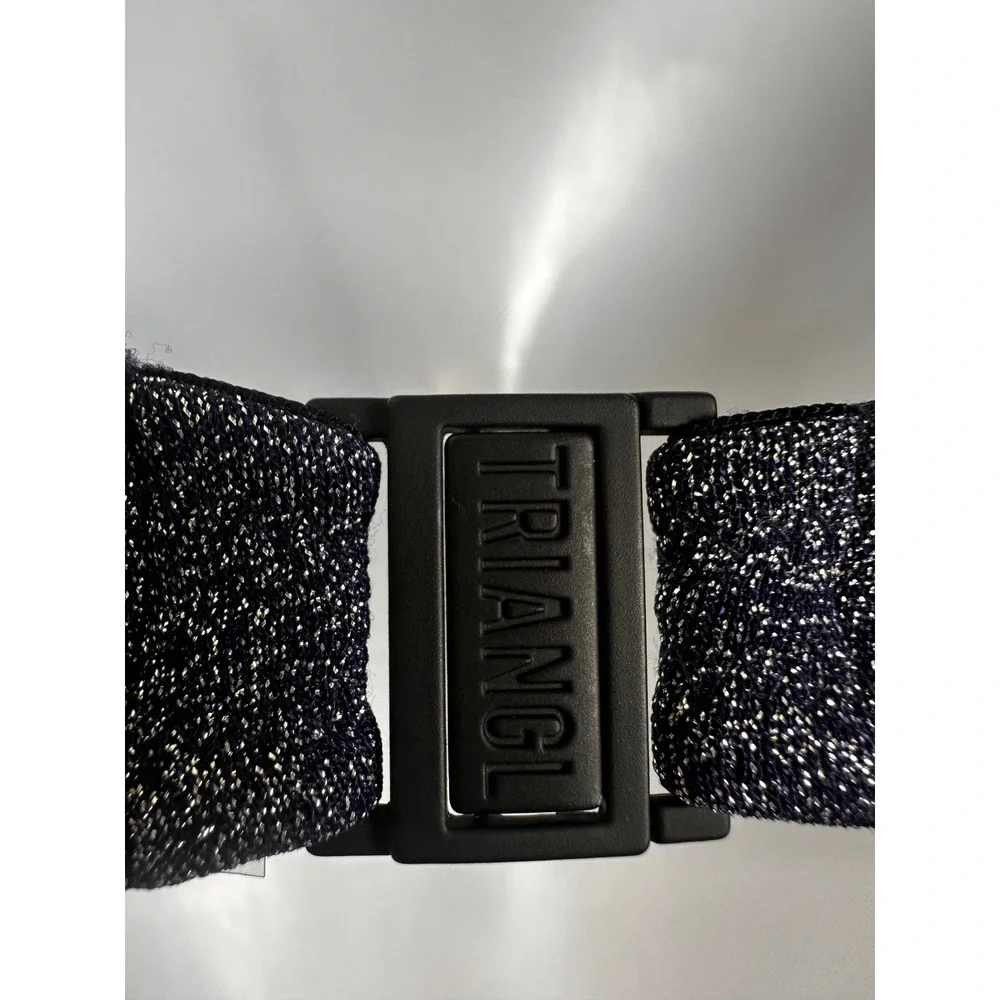 Triangl‎ Midnight Blue Silver Sparkle Lurex Bikini Top Small+ Square Neck Clasp